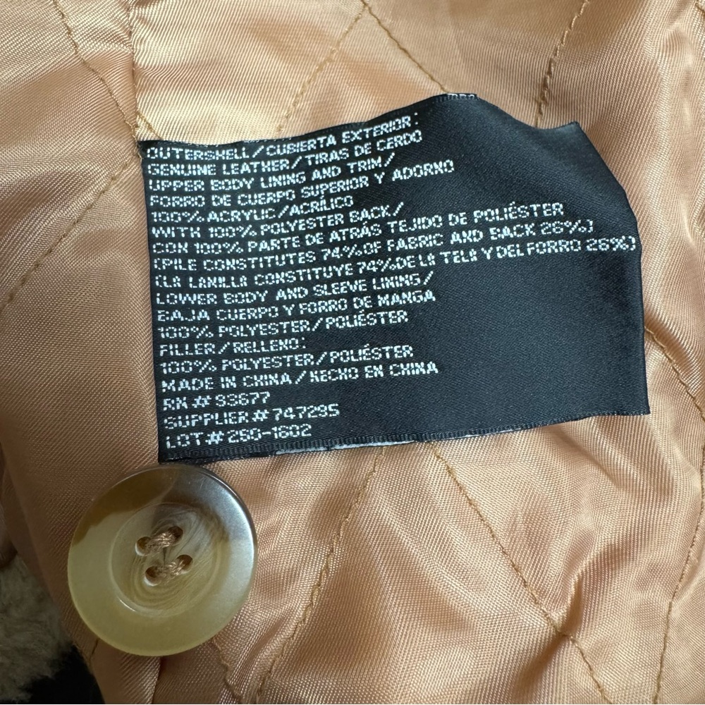 VINTAGE Penny lane meets Y2K Grunge 70's Leather faux Sherpa Fur Coat - XL Tan - Picture 8 of 9